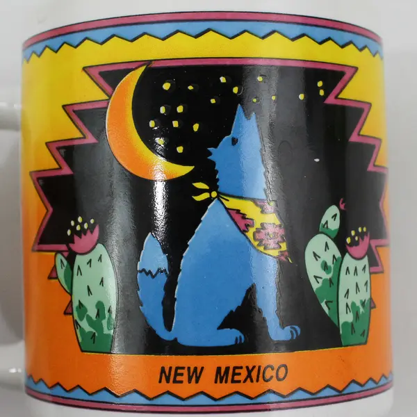 Vintage 1990s New Mexico Souvenir Coffee Mug Wolf Southwest