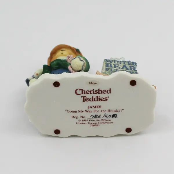 1997 Enesco Cherished Teddies - JAMES Going My Way W/ Sled by Priscilla Hillman 
