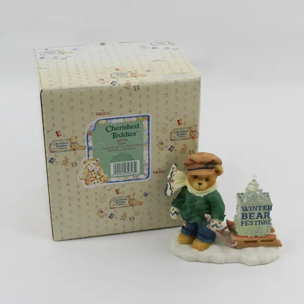 1997 Enesco Cherished Teddies - JAMES Going My Way W/ Sled by Priscilla Hillman 