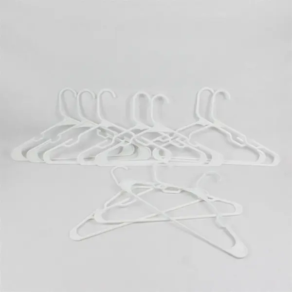 Lot of 10 White Plastic Tops/Bottom Hangers Shirts Pants