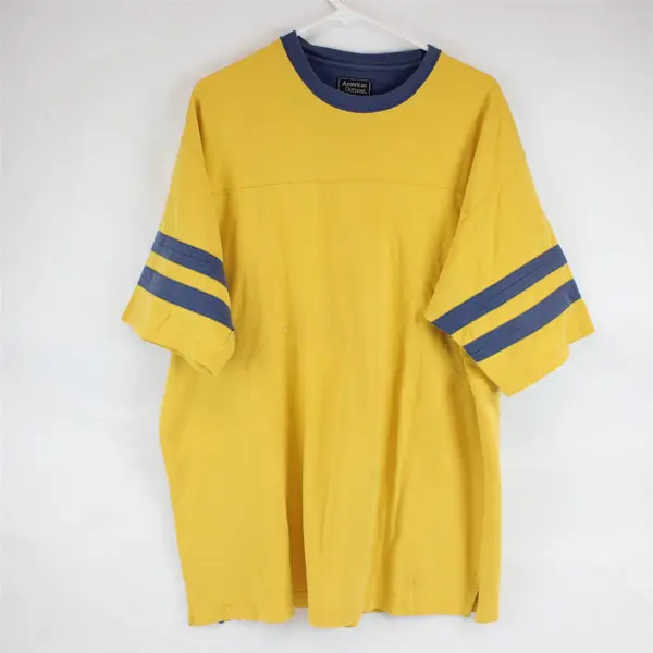 American Outpost Yellow Blue Stripes Sleeves Cotton XL Vintage T Shirt