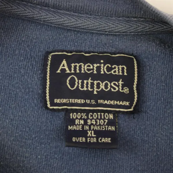 American Outpost Yellow Blue Stripes Sleeves Cotton XL Vintage T Shirt