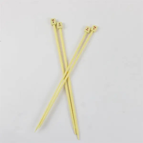 Two Pairs Unbranded Light Yellow Plastic Knitting Needles, Sizes: US 6 and US 8 