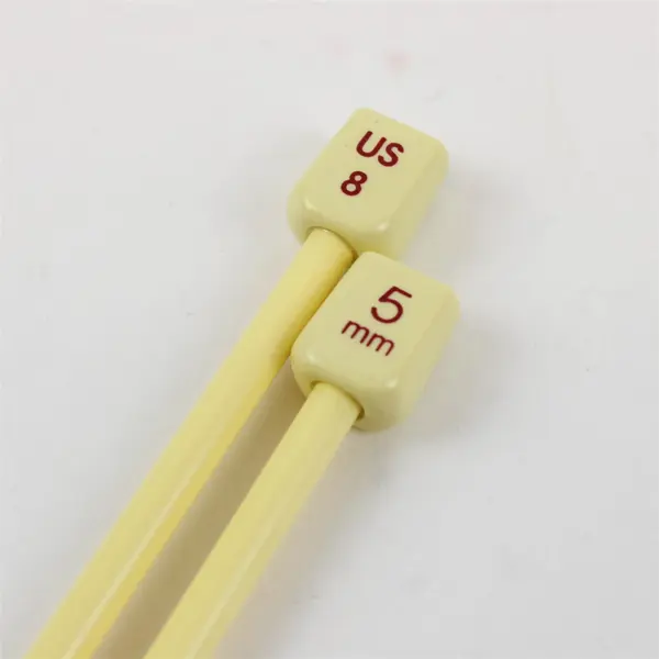 Two Pairs Unbranded Light Yellow Plastic Knitting Needles, Sizes: US 6 and US 8 
