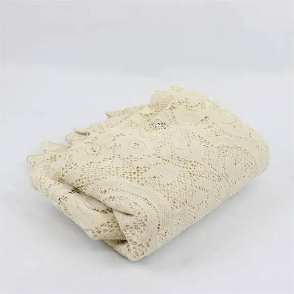 Vintage Ecru Floral Lace Rectangular Tablecloth 60" x 78" FLAWED