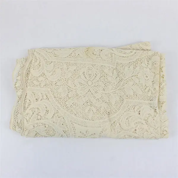 Vintage Ecru Floral Lace Rectangular Tablecloth 60" x 78" FLAWED