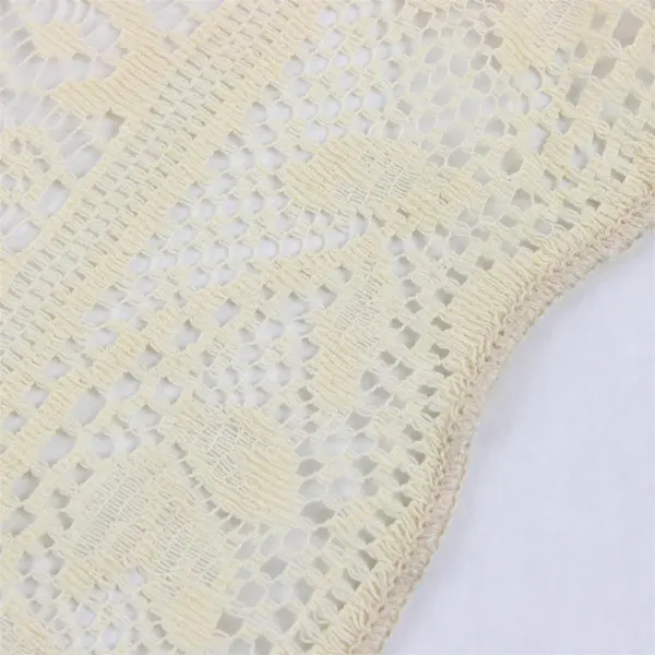 Vintage Ecru Floral Lace Rectangular Tablecloth 60" x 78" FLAWED