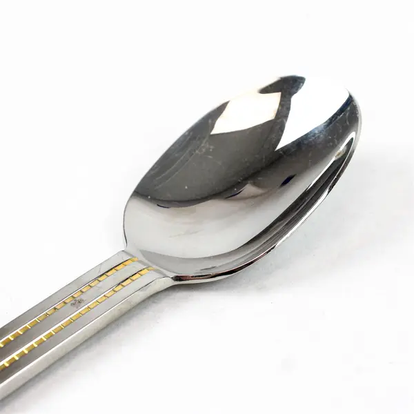 Lot of 2 Retroneu Dinner Knife and Place Spoon Lauren Gold Pattern Stainless