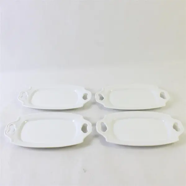 Freddie's Set of 4 White Ceramic Rectangular Serving Platters w/ Handles