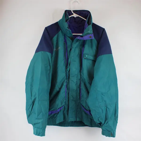 1990s Vintage Columbia Men's M Teal and Blue Powder Keg 3-in-1 Ski Jacket 