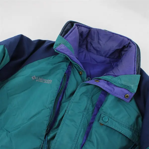 1990s Vintage Columbia Men's M Teal and Blue Powder Keg 3-in-1 Ski Jacket 