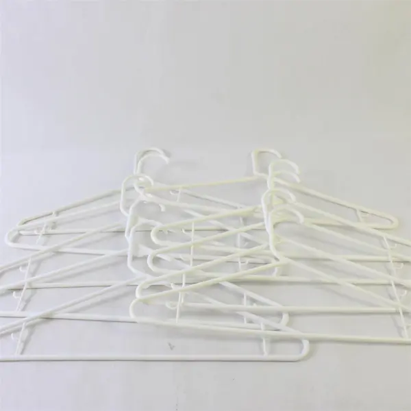 Lot of 10 White Plastic Clothes Hangers Shirts Pants Strap Hooks