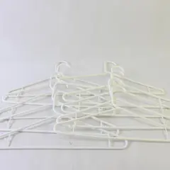 Lot of 10 White Plastic Clothes Hangers Shirts Pants Strap Hooks