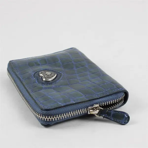 Brighton Wallet Bellissimo Heart Blue Crocodile-Embossed Leather Wallet