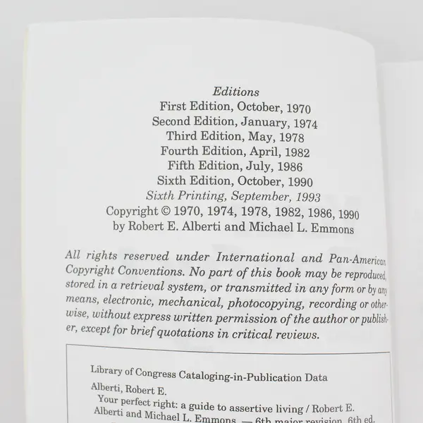Your Perfect Right Alberti Emmons 6th Edition 1990 1993 Sixth Printing