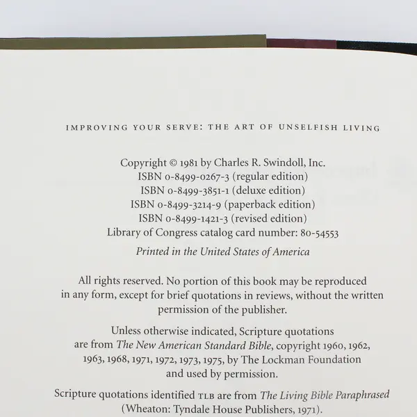 Improving Your Serve The Art of Unselfish Living Swindoll HC Revised