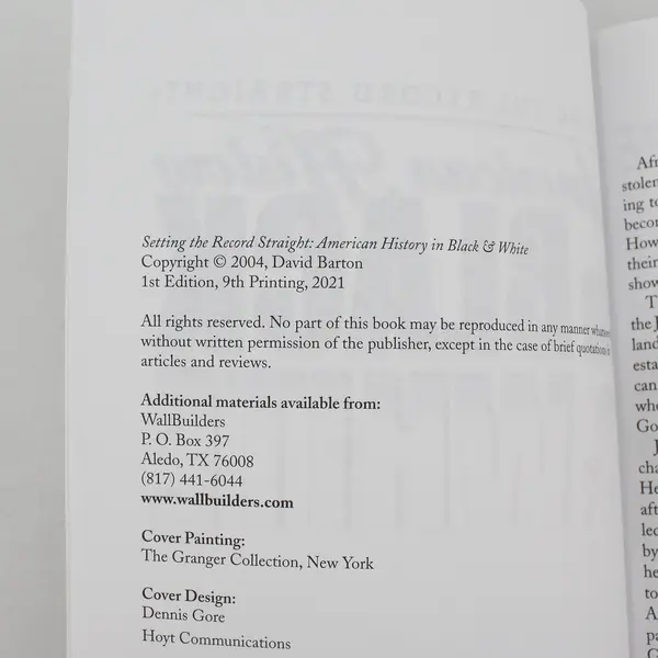 Setting the Record Straight: American History in Black & White By David Barton 
