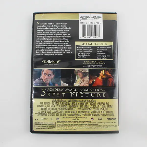 Chocolat DVD 2000 Johnny Depp, #021682 with special features 