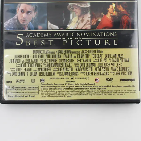 Chocolat DVD 2000 Johnny Depp, #021682 with special features 