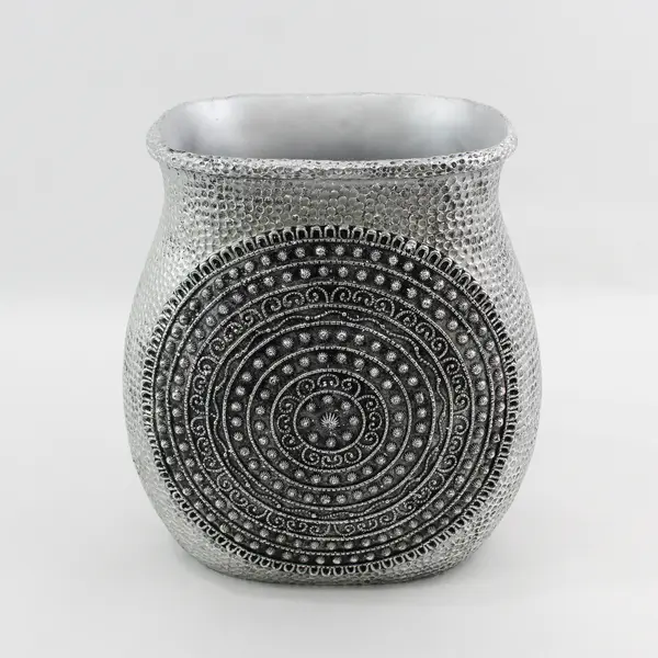 Heavy Nicole Miller Silver Ornate Vase or Vessel 9.8" Tall 