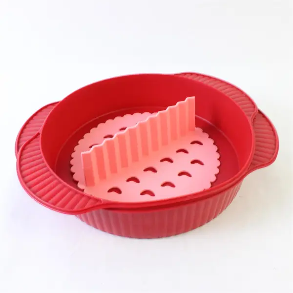 Lot of 3 Silicone Bakeware Pieces Red Pink Round Pan & Splashguard Lid