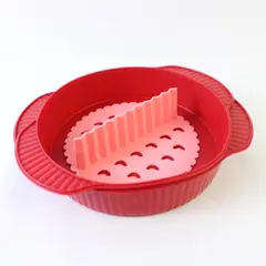 Lot of 3 Silicone Bakeware Pieces Red Pink Round Pan & Splashguard Lid