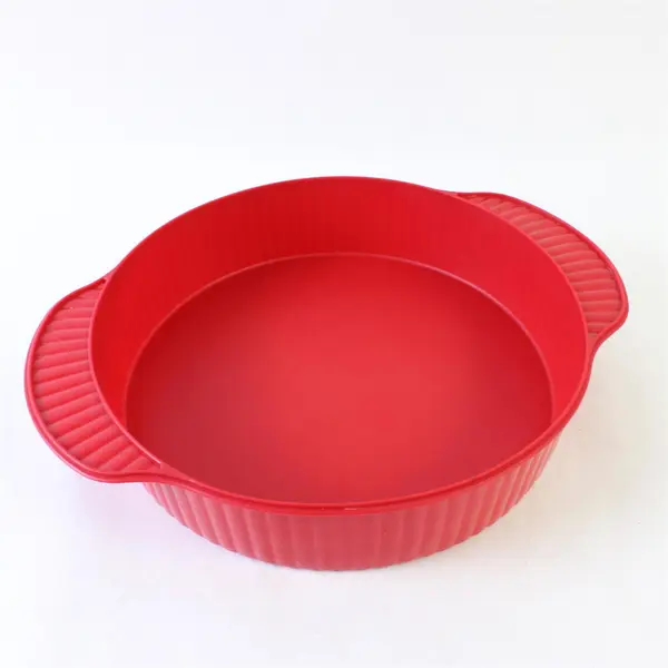 Lot of 3 Silicone Bakeware Pieces Red Pink Round Pan & Splashguard Lid