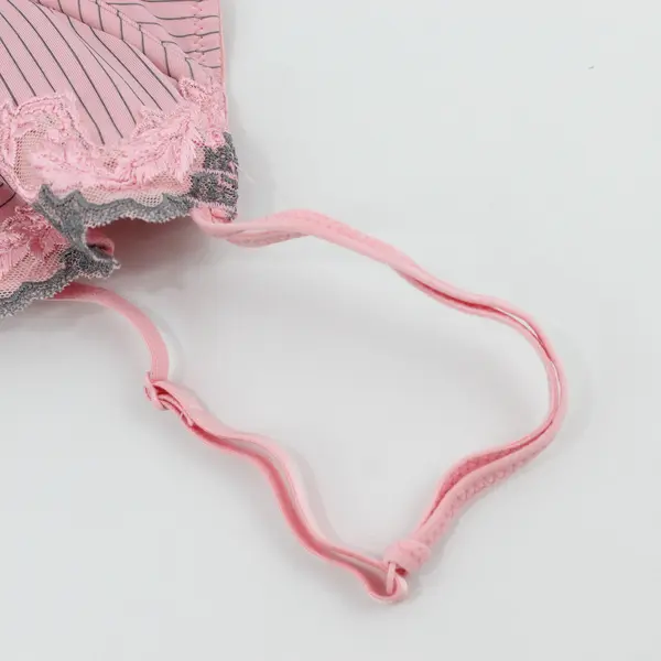 Sophie B. Pink and Gray Striped Lace Trim Teddy Lingerie Women's Medium