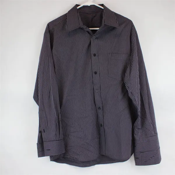 Men's Long Sleeve Purple Striped Button-Up Casual Dress Shirt Size Medium