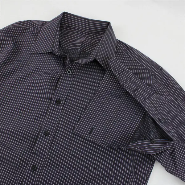 Men's Long Sleeve Purple Striped Button-Up Casual Dress Shirt Size Medium