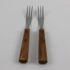 Lot of 2 Vintage EKCO 3-Prong Stainless Wood Handle Forks Rustic