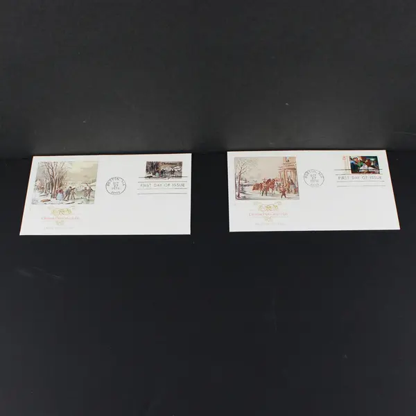 Set Of 2 Christmas With Currier & Ives Fleetwood FDC 1976 SC 1701-02