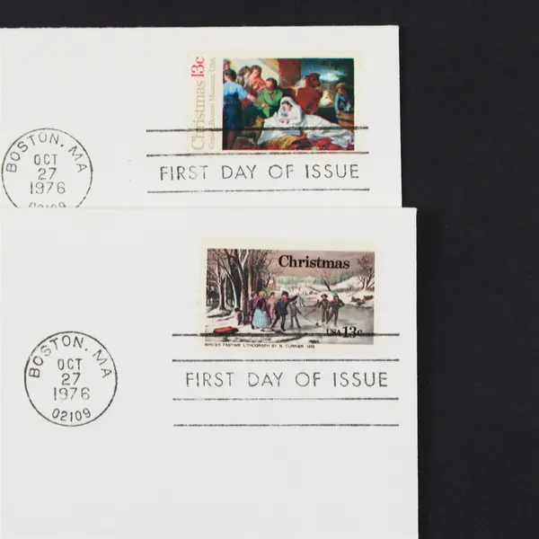 Set Of 2 Christmas With Currier & Ives Fleetwood FDC 1976 SC 1701-02