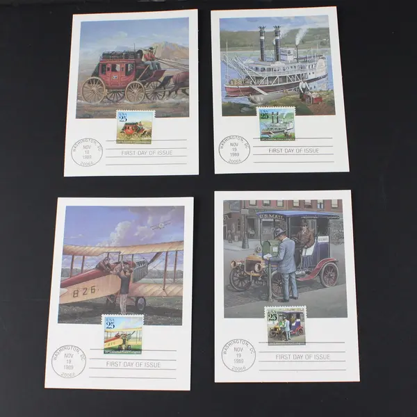 Set Of 4 USPS Mail Transport Stamps 1989 FDC Maximum Cards Series 8847 #2-5