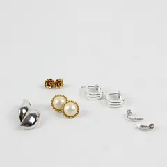 Lot of 5 Pairs Vintage Gold Silver Tone Costume Jewelry Earrings