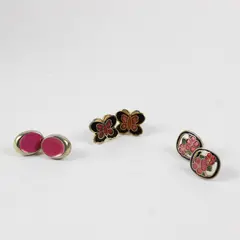 Lot of 2 Pairs Butterfly Berry Grapes Enamel Stud Earrings Black Pink Gold Tone