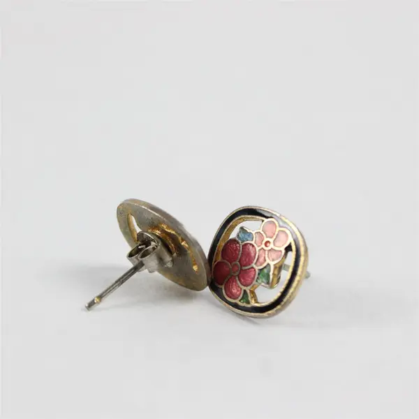 Lot of 2 Pairs Butterfly Berry Grapes Enamel Stud Earrings Black Pink Gold Tone