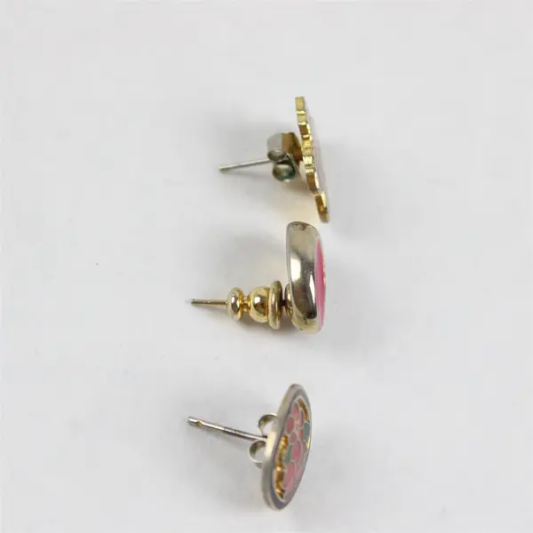 Lot of 2 Pairs Butterfly Berry Grapes Enamel Stud Earrings Black Pink Gold Tone