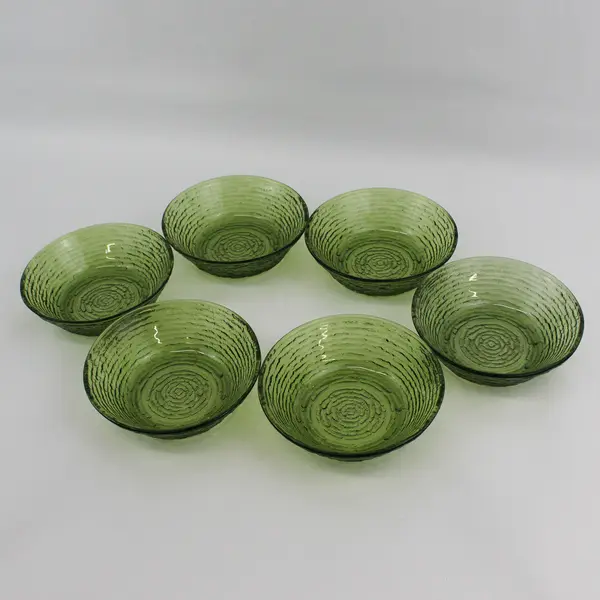 6 Vintage Anchor Hocking Soreno Avocado Green Cereal Bowls 6"
