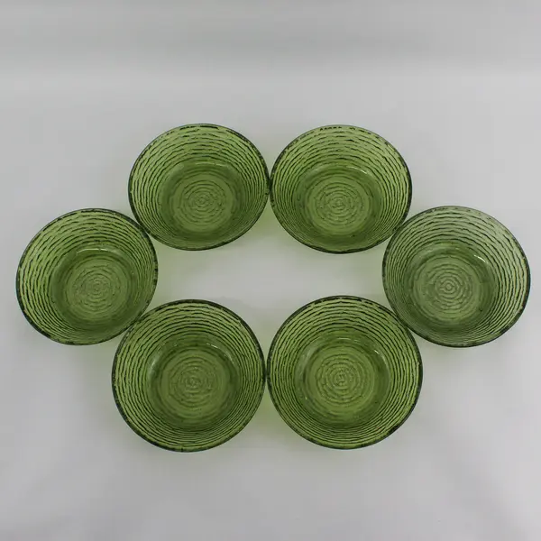 6 Vintage Anchor Hocking Soreno Avocado Green Cereal Bowls 6"