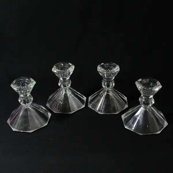 Set of 4 Octagon Crystal Candle Holders For Tealight or Taper Candles