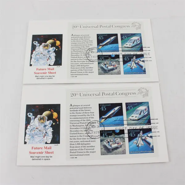 Lot Of 2 Future Mail Souvenir Sheet 20th Universal Postal Congress 1989 FDC