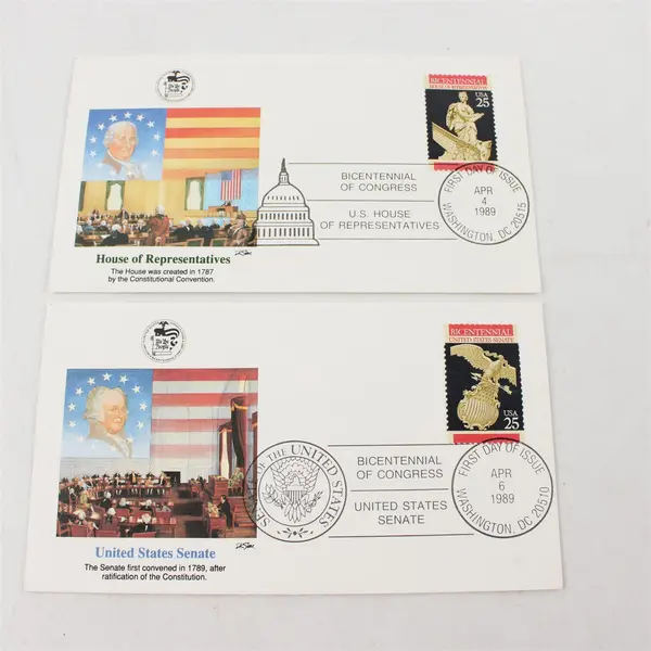 Set Of 2 Bicentennial Of Congress Stamp 1989 Fleetwood First Day Covers