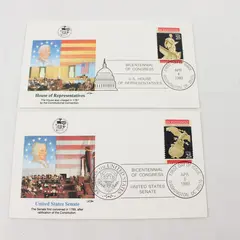 Set Of 2 Bicentennial Of Congress Stamp 1989 Fleetwood First Day Covers