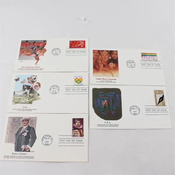 Lot Of 5 Mixed Stamp 1987 Fleetwood First Day Covers