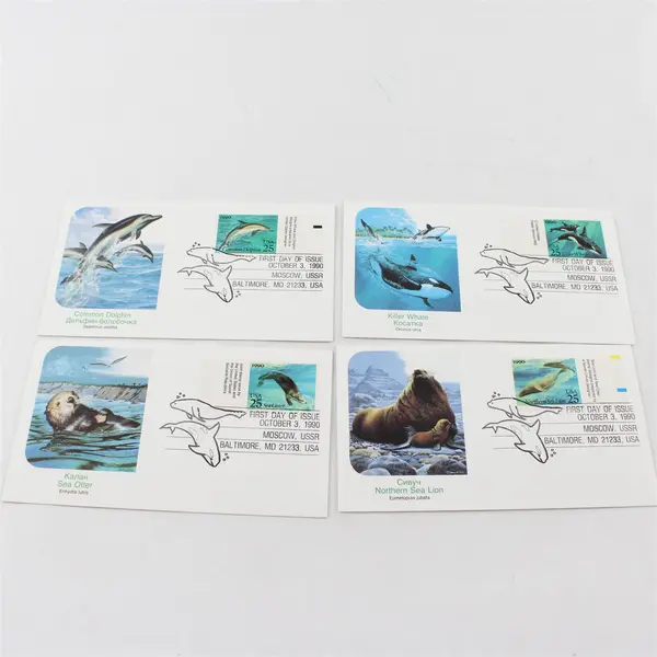 Set Of 4 US-USSR Joint Issue Sea Creature Stamps 1990 Fleetwood First Day Covers