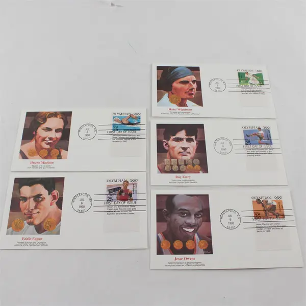 Set Of 5 Olympians Stamps 1990 #2496-2500 Fleetwood First Day Covers