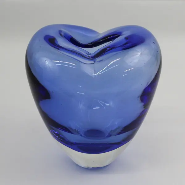  Cobalt Blue Hand Blown Heart Shaped Art Glass Vase 6.75"