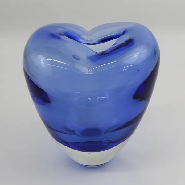  Cobalt Blue Hand Blown Heart Shaped Art Glass Vase 6.75"