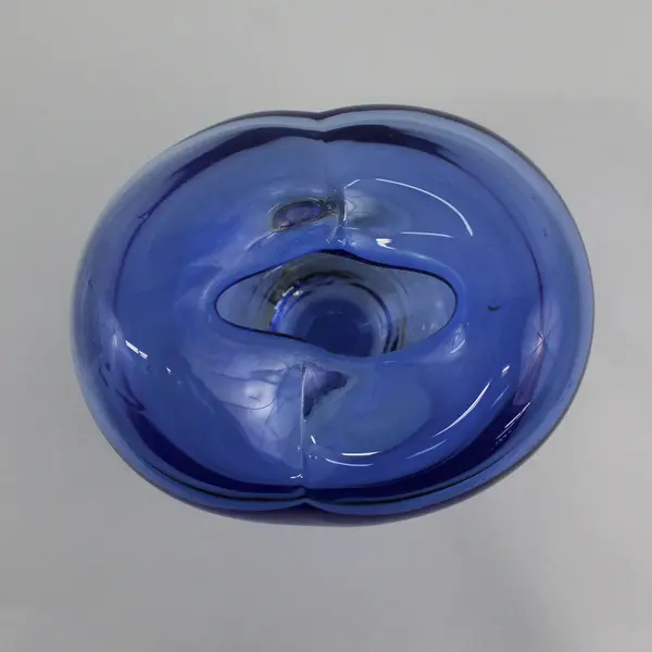  Cobalt Blue Hand Blown Heart Shaped Art Glass Vase 6.75"